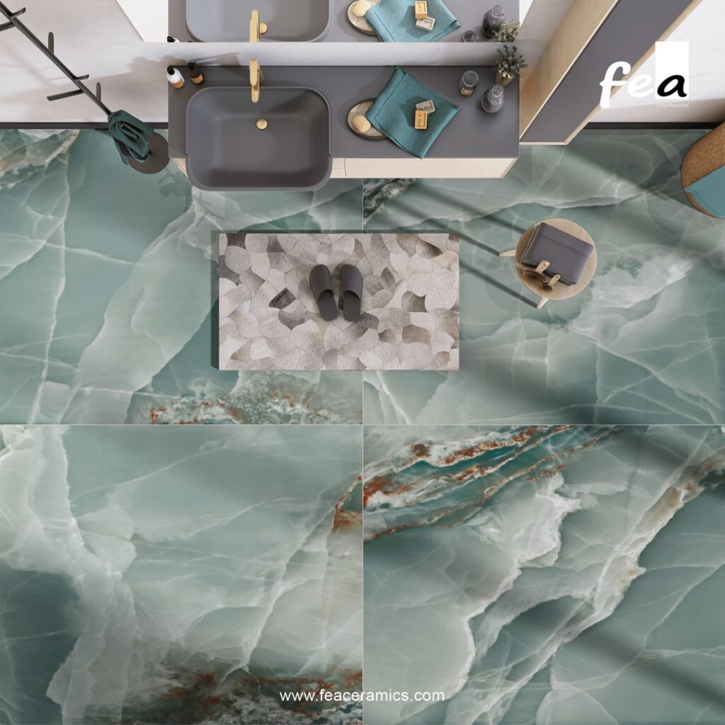 Porcelain slab tiles for high traffic flooring