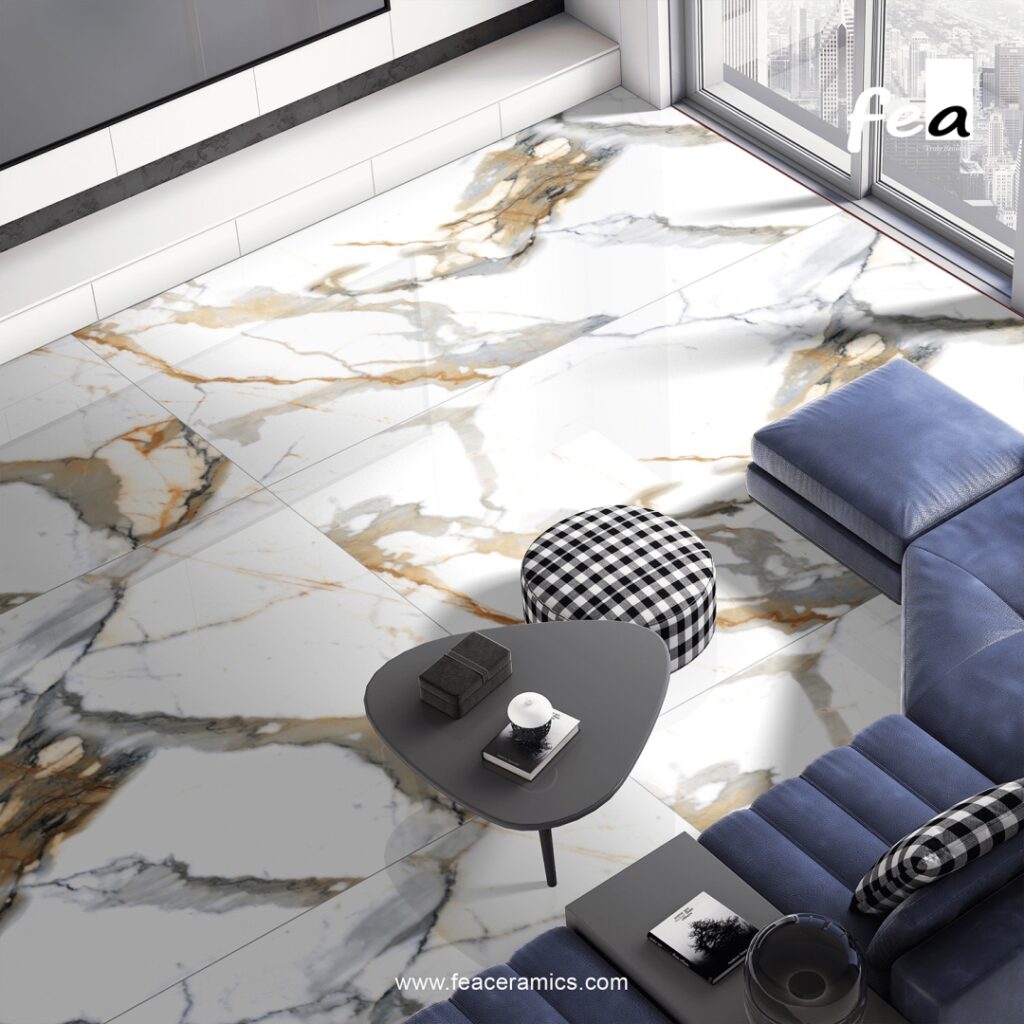 Premium marble look porcelain slab surface by Fea Ceramics