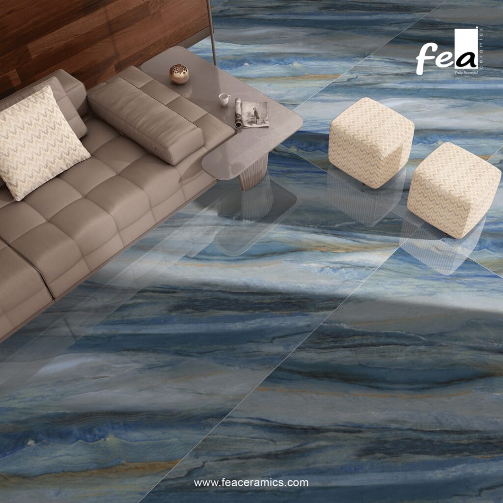 Modern kitchen countertop made with porcelain slab tiles