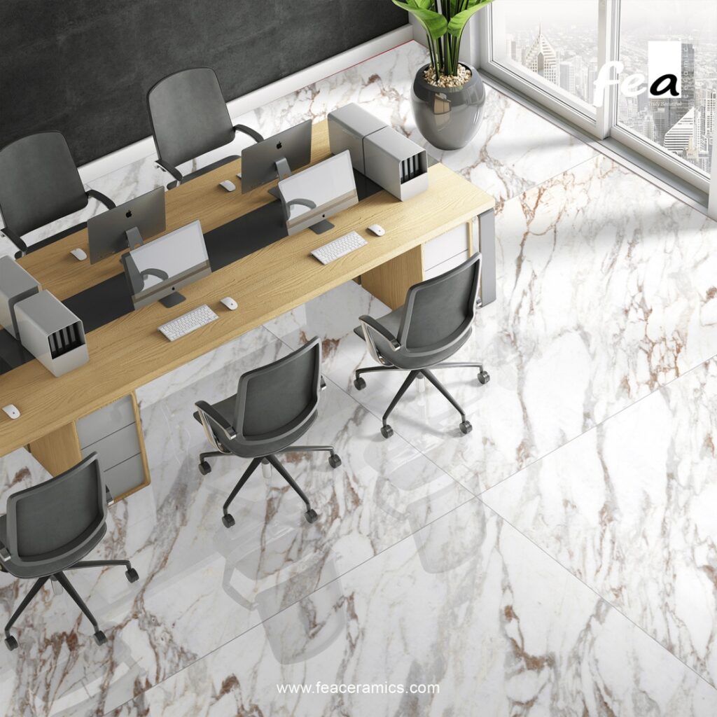 Large porcelain slab tile for hotel lobby flooring