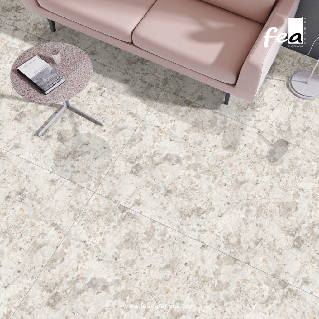 Durable porcelain slab surface with natural stone effect