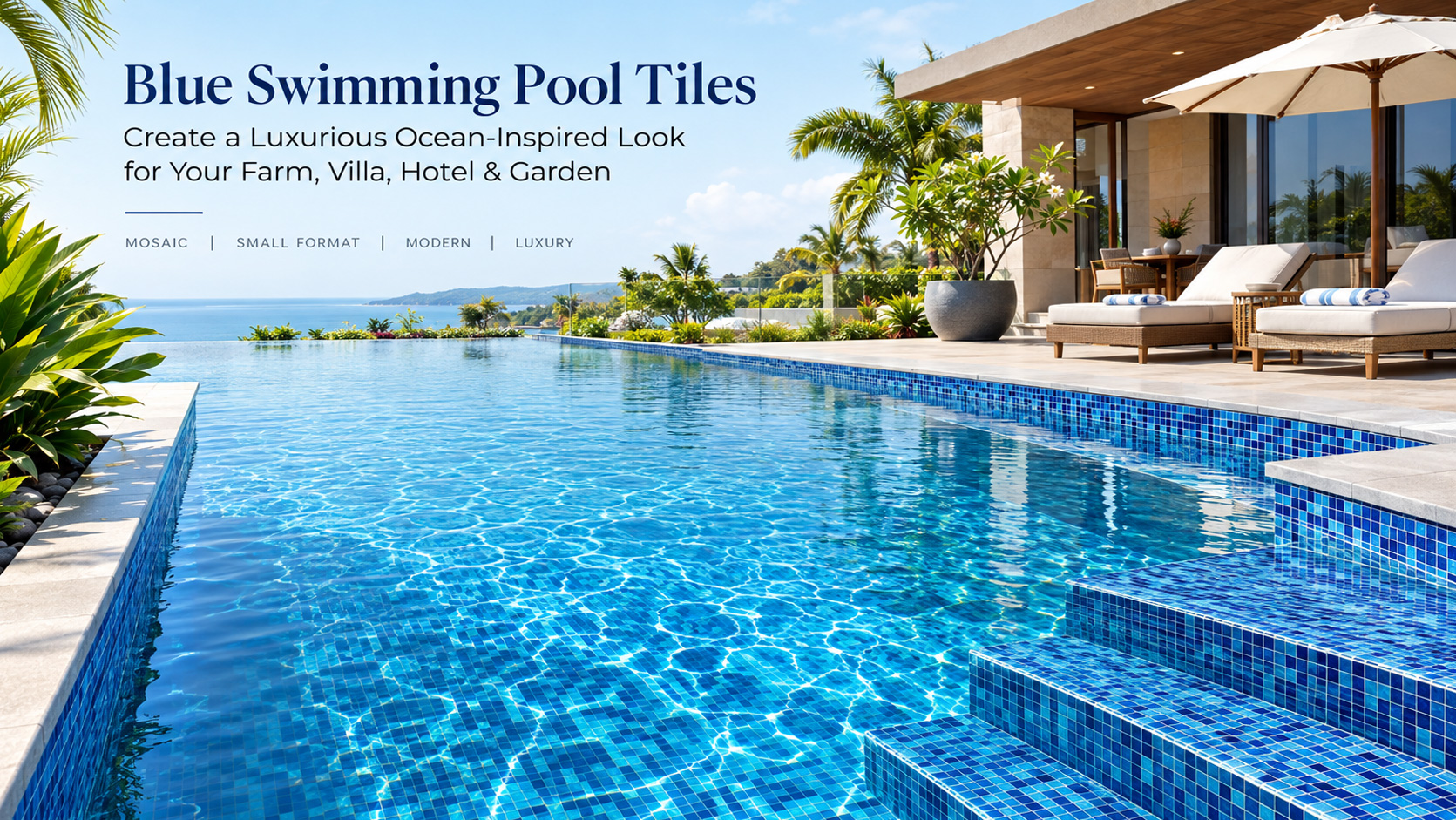Modern blue mosaic swimming pool tiles for luxury villa and hotel